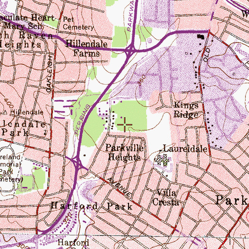 Topographic Map of Parkville Census Designated Place, MD
