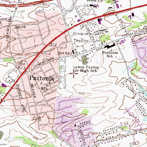 Topographic Map of Paxtonia Census Designated Place, PA