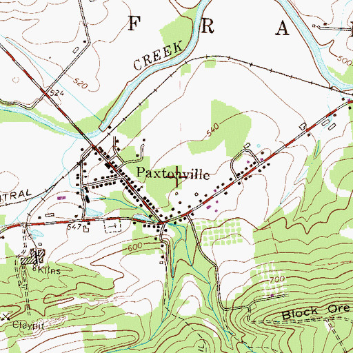 Topographic Map of Paxtonville Census Designated Place, PA