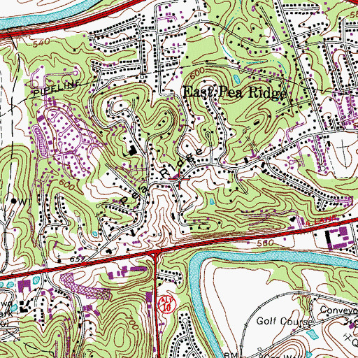 Topographic Map of Pea Ridge Census Designated Place, WV