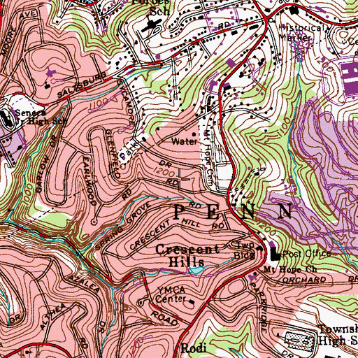 Topographic Map of Penn Hills Census Designated Place, PA