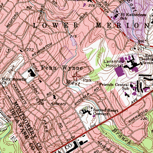 Topographic Map of Penn Wynne Census Designated Place, PA
