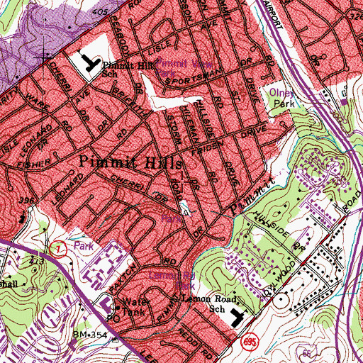 Topographic Map of Pimmit Hills Census Designated Place, VA