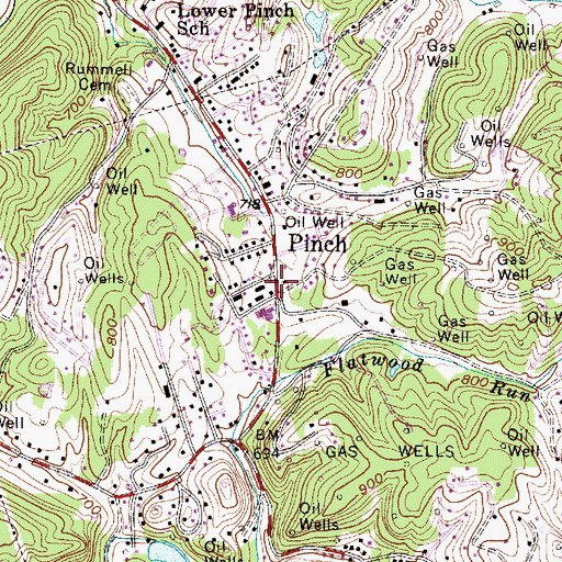 Topographic Map of Pinch Census Designated Place, WV