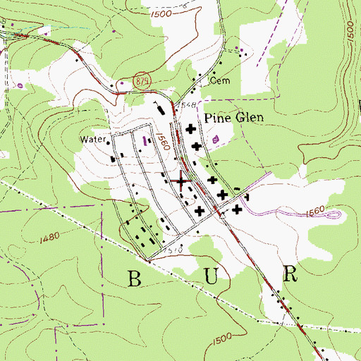 Topographic Map of Pine Glen Census Designated Place, PA