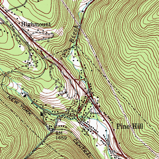 Topographic Map of Pine Hill Census Designated Place, NY