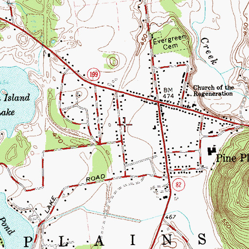 Topographic Map of Pine Plains Census Designated Place, NY