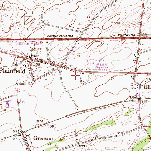 Topographic Map of Plainfield Census Designated Place, PA