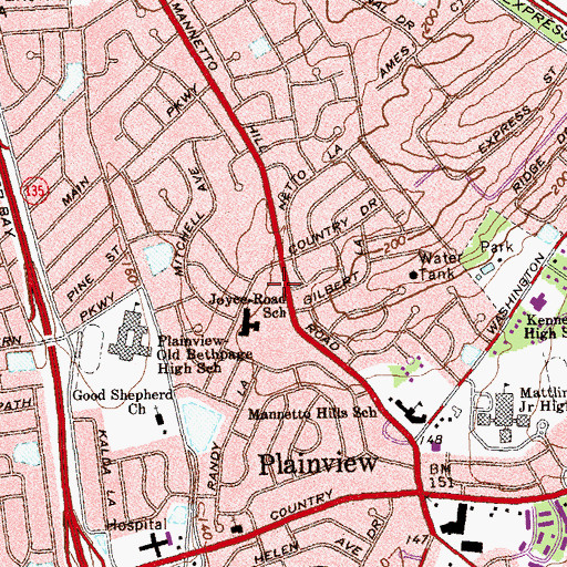 Topographic Map of Plainview Census Designated Place, NY