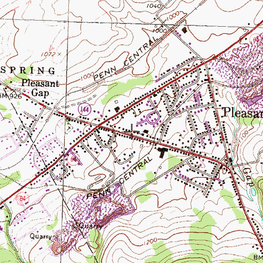 Topographic Map of Pleasant Gap Census Designated Place, PA