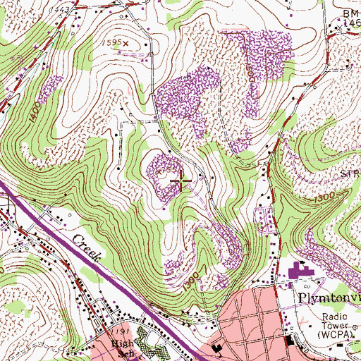 Topographic Map of Plymptonville Census Designated Place, PA