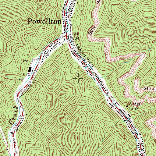 Topographic Map of Powellton Census Designated Place, WV