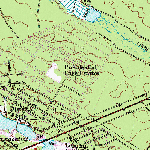 Topographic Map of Presidential Lakes Estates Census Designated Place, NJ
