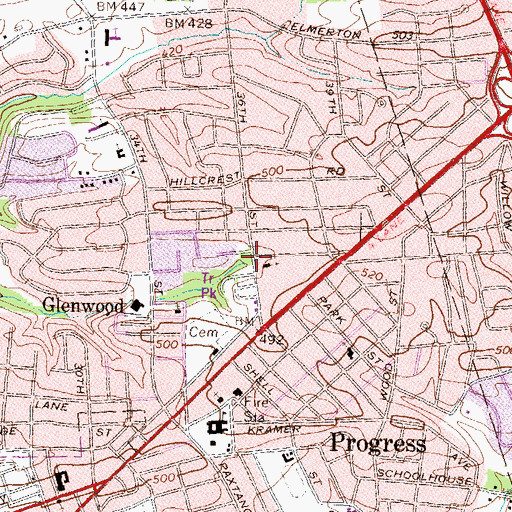 Topographic Map of Progress Census Designated Place, PA