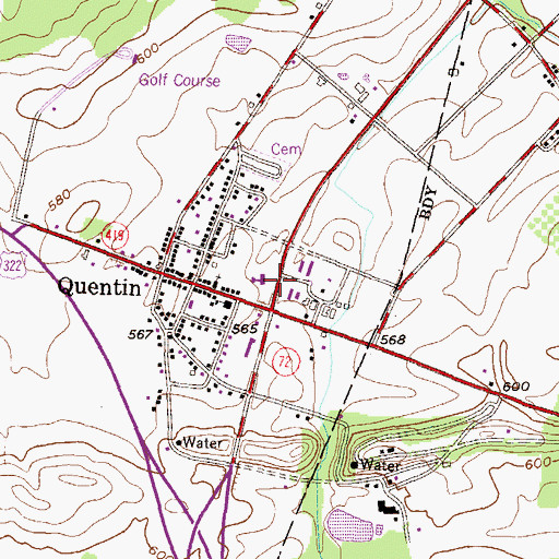 Topographic Map of Quentin Census Designated Place, PA