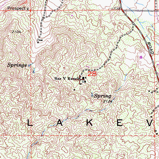 Topographic Map of Bar V Ranch, CA