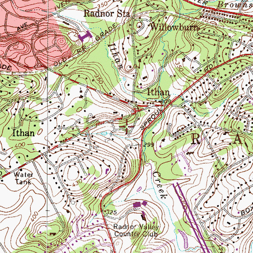 Topographic Map of Radnor Township Census Designated Place, PA