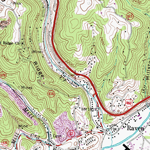 Topographic Map of Raven Census Designated Place, VA