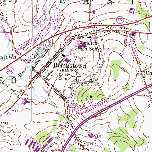 Topographic Map of Reamstown Census Designated Place, PA