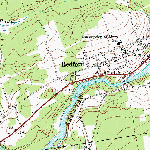 Topographic Map of Redford Census Designated Place, NY