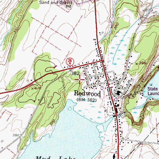 Topographic Map of Redwood Census Designated Place, NY