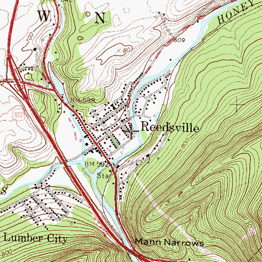 Topographic Map of Reedsville Census Designated Place, PA