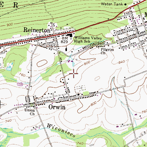 Topographic Map of Reinerton-Orwin-Muir Census Designated Place (historical), PA