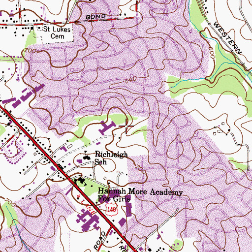 Topographic Map of Reisterstown Census Designated Place, MD