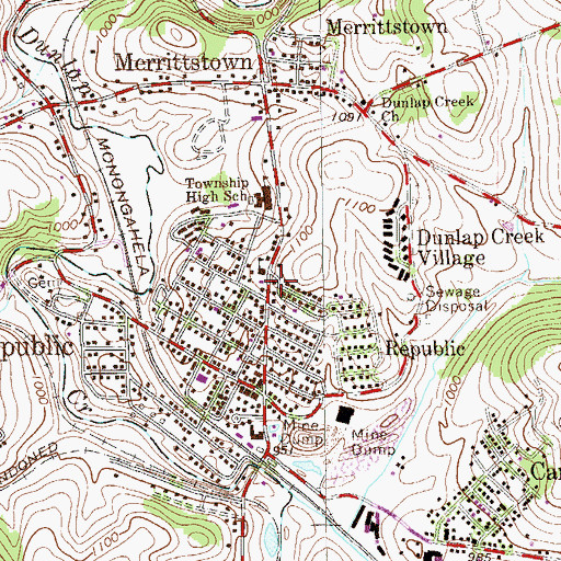 Topographic Map of Republic Census Designated Place, PA