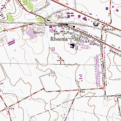 Topographic Map of Rheems Census Designated Place, PA