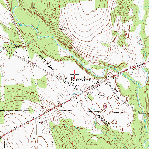 Topographic Map of Riceville Census Designated Place, PA