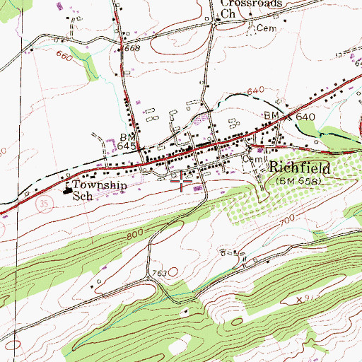Topographic Map of Richfield Census Designated Place, PA