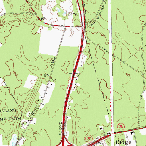 Topographic Map of Ridge Census Designated Place, NY