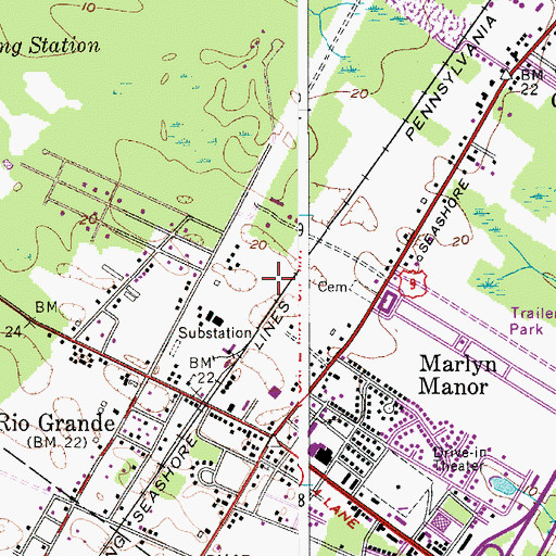 Topographic Map of Rio Grande Census Designated Place, NJ