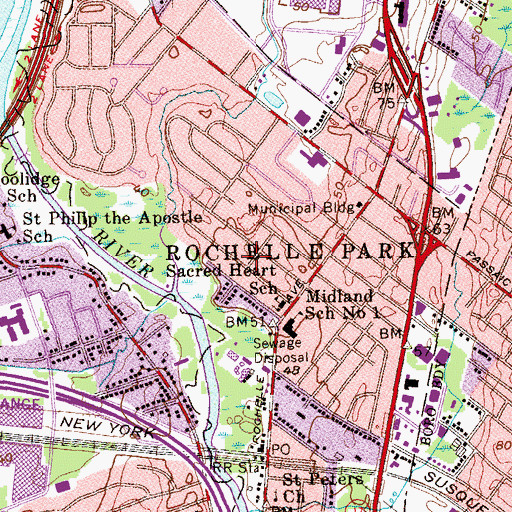 Topographic Map of Rochelle Park Census Designated Place, NJ