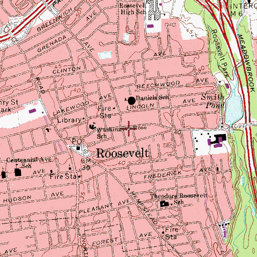 Topographic Map of Roosevelt Census Designated Place, NY