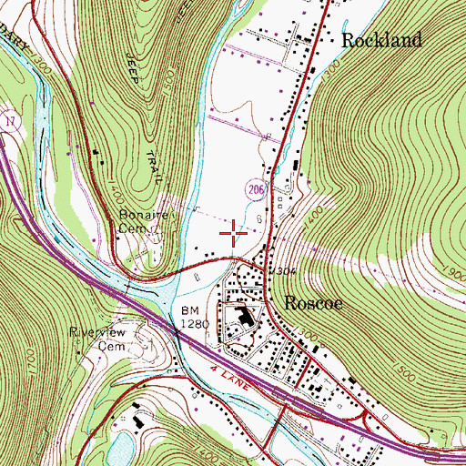 Topographic Map of Roscoe Census Designated Place, NY