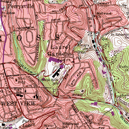 Topographic Map of Ross Township Census Designated Place, PA