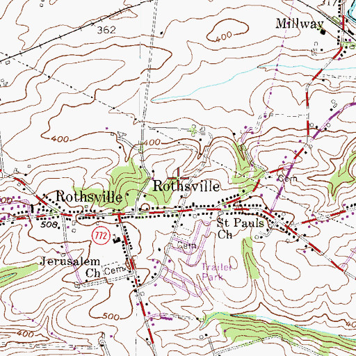 Topographic Map of Rothsville Census Designated Place, PA