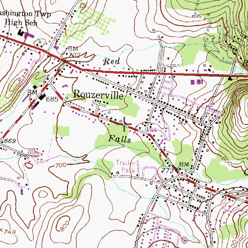 Topographic Map of Rouzerville Census Designated Place, PA