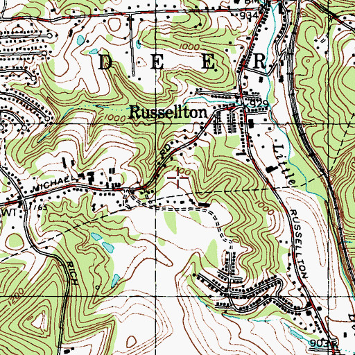 Topographic Map of Russellton Census Designated Place, PA
