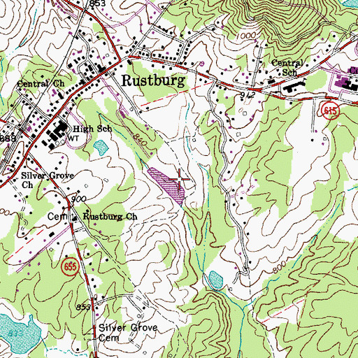 Topographic Map of Rustburg Census Designated Place, VA