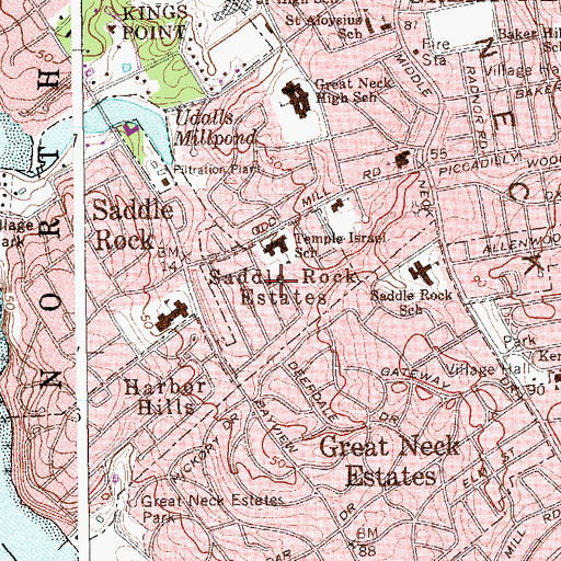 Topographic Map of Saddle Rock Estates Census Designated Place, NY