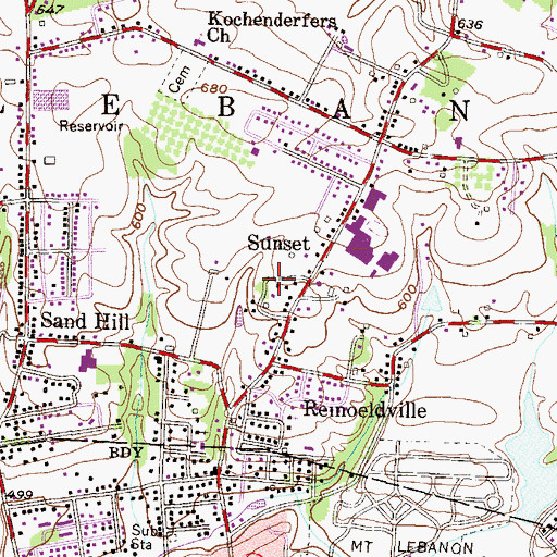 Topographic Map of Sand Hill Census Designated Place, PA