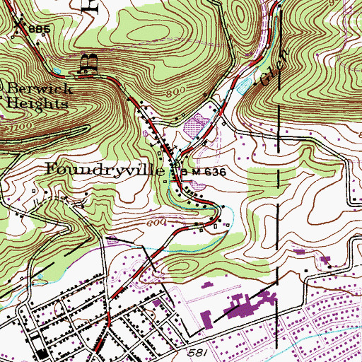 Topographic Map of Foundryville Census Designated Place, PA