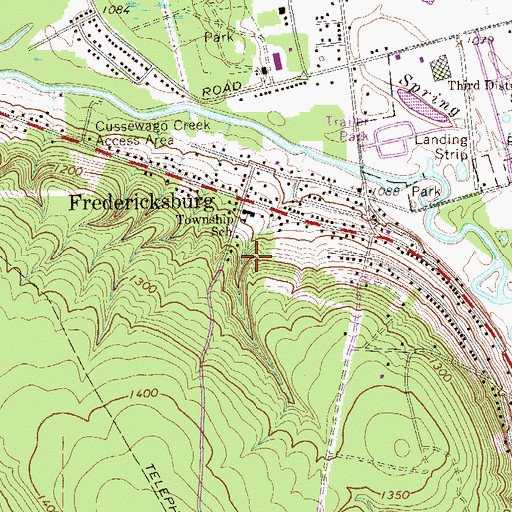 Topographic Map of Fredericksburg Census Designated Place, PA