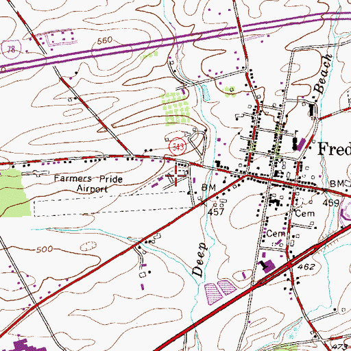 Topographic Map of Fredericksburg Census Designated Place, PA