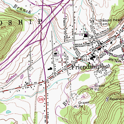 Topographic Map of Friendship Census Designated Place, NY