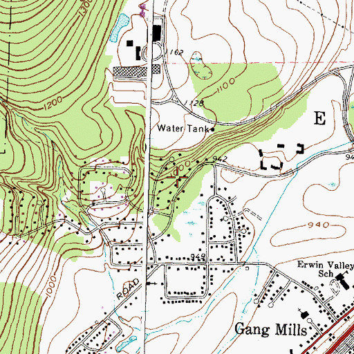 Topographic Map of Gang Mills Census Designated Place, NY