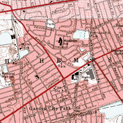 Topographic Map of Garden City Park Census Designated Place, NY